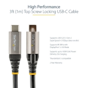 Picture of StarTech.com 3ft (1m) Top Screw Locking USB C Cable 10Gbps - USB 3.1/3.2 Gen 2 Type-C Cable - 100W (5A) Power Delivery Charging, DP Alt Mode - Single Screw Lock, USB-C Cord Charge/Sync