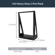 Picture of StarTech.com 2-Post 16U Heavy-Duty Desktop Server Rack, Small Open Frame 19in Computer Rack, Compact Network Rack for AV / Studio / Data / IT Equipment, TAA Compliant - Free Standing Two-Post Home/Office Rack