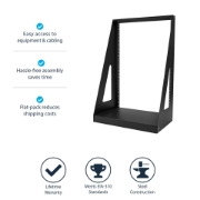 Picture of StarTech.com 2-Post 16U Heavy-Duty Desktop Server Rack, Small Open Frame 19in Computer Rack, Compact Network Rack for AV / Studio / Data / IT Equipment, TAA Compliant - Free Standing Two-Post Home/Office Rack