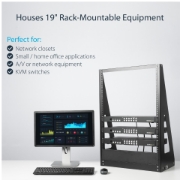 Picture of StarTech.com 2-Post 16U Heavy-Duty Desktop Server Rack, Small Open Frame 19in Computer Rack, Compact Network Rack for AV / Studio / Data / IT Equipment, TAA Compliant - Free Standing Two-Post Home/Office Rack