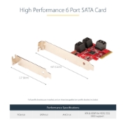 Picture of StarTech.com SATA PCIe Card - 6 Port PCIe SATA Expansion Card - 6Gbps - Low/Full Profile - Stacked SATA Connectors - ASM1166 Non-Raid - PCI Express to SATA Converter