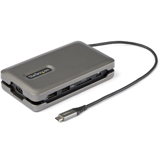 Picture of StarTech.com USB C Multiport Adapter - USB C to 4K 60Hz HDMI 2.0 - 2-Port 10Gbps USB Hub - 100W Power Delivery Pass-through - GbE - SD/MicroSD - USB Type-C Mini Dock - 10" Cable