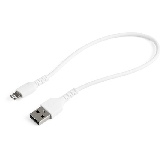 Picture of StarTech.com 12inch (30cm) Durable White USB-A to Lightning Cable - Heavy Duty Rugged Aramid Fiber USB Type A to Lightning Charger/Sync Power Cord - Apple MFi Certified iPad/iPhone 12