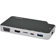 Picture of StarTech.com USB C Multiport Adapter - USB-C to 4K HDMI or VGA Video with 100W Power Delivery Pass-through, 2-Port 10Gbps USB Hub, MicroSD, GbE - USB 3.1 Gen 2 Type-C Mini/Travel Dock
