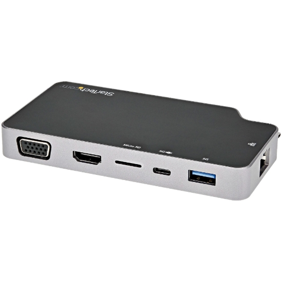Picture of StarTech.com USB C Multiport Adapter - USB-C to 4K HDMI or VGA Video with 100W Power Delivery Pass-through, 2-Port 10Gbps USB Hub, MicroSD, GbE - USB 3.1 Gen 2 Type-C Mini/Travel Dock