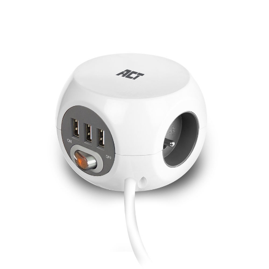 Picture of ACT Power socket cube (PDU) with 3 sockets, USB-A ports, 1.5m (Belgium)