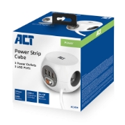 Picture of ACT Power socket cube (PDU) with 3 sockets, USB-A ports, 1.5m (Belgium)
