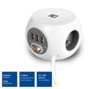 Picture of ACT Power socket cube (PDU) with 3 sockets, USB-A ports, 1.5m (Belgium)