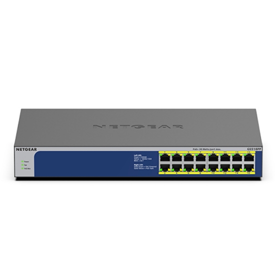 Picture of NETGEAR GS516PP Unmanaged Gigabit Ethernet (10/100/1000) Power over Ethernet (PoE) Blue, Grey