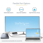 Picture of StarTech.com 4 Bay Thunderbolt 3 NVMe Enclosure, For M.2 NVMe SSD Drives, 1x DisplayPort Video/ 2x TB3 Downstream Ports, 40Gbps, 72W Power Supply, External Hard Drive Enclosure