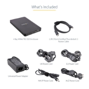 Picture of StarTech.com 4 Bay Thunderbolt 3 NVMe Enclosure, For M.2 NVMe SSD Drives, 1x DisplayPort Video/ 2x TB3 Downstream Ports, 40Gbps, 72W Power Supply, External Hard Drive Enclosure