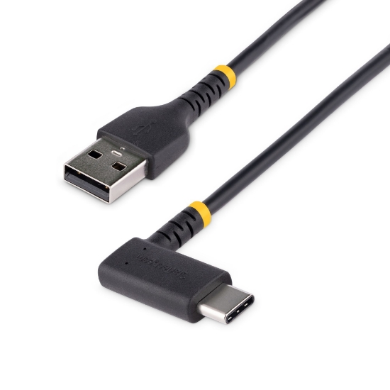Picture of StarTech.com 3ft (1m) USB A to C Charging Cable Right Angle - Heavy Duty Fast Charge USB-C Cable - Black USB 2.0 A to Type-C - Rugged Aramid Fiber - 3A - USB Charging Cord