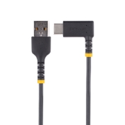 Picture of StarTech.com 3ft (1m) USB A to C Charging Cable Right Angle - Heavy Duty Fast Charge USB-C Cable - Black USB 2.0 A to Type-C - Rugged Aramid Fiber - 3A - USB Charging Cord