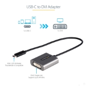 Picture of StarTech.com USB C to DVI Adapter - 1920x1200p USB-C to DVI-D Adapter Dongle - USB Type C to DVI Display/Monitor - Video Converter - Thunderbolt 3 Compatible - 12" Long Attached Cable - Upgraded Version of CDP2DVI