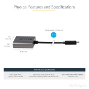 Picture of StarTech.com USB C to DVI Adapter - 1920x1200p USB-C to DVI-D Adapter Dongle - USB Type C to DVI Display/Monitor - Video Converter - Thunderbolt 3 Compatible - 12" Long Attached Cable - Upgraded Version of CDP2DVI