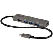 Picture of StarTech.com USB C Multiport Adapter - USB-C to HDMI 2.0b 4K 60Hz (HDR10), 100W Power Delivery Pass-Through, 4-Port USB 3.0 Hub - USB Type-C Mini Dock - 12" (30cm) Long Attached Cable