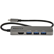 Picture of StarTech.com USB C Multiport Adapter - USB-C to HDMI 2.0b 4K 60Hz (HDR10), 100W Power Delivery Pass-Through, 4-Port USB 3.0 Hub - USB Type-C Mini Dock - 12" (30cm) Long Attached Cable