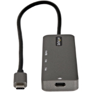 Picture of StarTech.com USB C Multiport Adapter - USB-C to HDMI 2.0b 4K 60Hz (HDR10), 100W Power Delivery Pass-Through, 4-Port USB 3.0 Hub - USB Type-C Mini Dock - 12" (30cm) Long Attached Cable