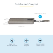 Picture of StarTech.com USB C Multiport Adapter - USB-C to HDMI 2.0b 4K 60Hz (HDR10), 100W Power Delivery Pass-Through, 4-Port USB 3.0 Hub - USB Type-C Mini Dock - 12" (30cm) Long Attached Cable