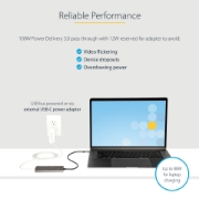 Picture of StarTech.com USB C Multiport Adapter - USB-C to HDMI 2.0b 4K 60Hz (HDR10), 100W Power Delivery Pass-Through, 4-Port USB 3.0 Hub - USB Type-C Mini Dock - 12" (30cm) Long Attached Cable