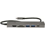 Picture of StarTech.com USB C Multiport Adapter - USB-C to 4K 60Hz HDMI 2.0, 100W Power Delivery Pass-through, SD/MicroSD, 2-Port USB 3.0 Hub, GbE - USB Type-C Mini Dock - 12" Long Attached Cable