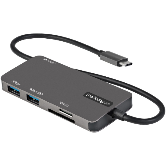 Picture of StarTech.com USB C Multiport Adapter - USB-C to 4K HDMI, 100W Power Delivery Pass-through, SD/MicroSD Slot, 3-Port USB 3.0 Hub - USB Type-C Mini Dock - 12" (30cm) Long Attached Cable