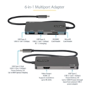 Picture of StarTech.com USB C Multiport Adapter - USB-C to 4K HDMI, 100W Power Delivery Pass-through, SD/MicroSD Slot, 3-Port USB 3.0 Hub - USB Type-C Mini Dock - 12" (30cm) Long Attached Cable