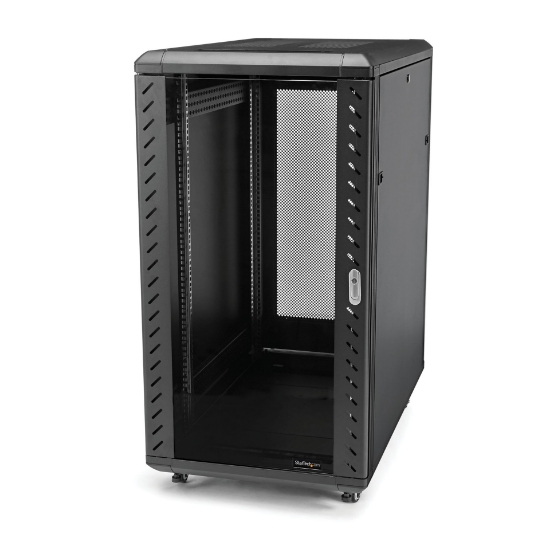 Picture of StarTech.com 4-Post 32U Server Rack Cabinet, Lockable 19" Data Rack Cabinet for Computer / AV / IT Equipment, Office / Home Network Rack with Casters & Adjustable Mounting Rails
