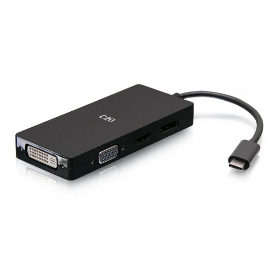 Picture of C2G USB-C Multiport Adapter, 4-in-1 Video Adapter with HDMI, DisplayPort, DVI, & VGA - 4K 60Hz