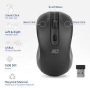 Picture of ACT Wireless Mouse 1600 DPI, silent click, eco-friendly, made from recycled materials