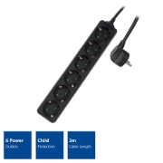 Picture of ACT Power strip, 6 sockets, 3 m, black