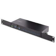 Picture of StarTech.com 16-Port Industrial USB 3.0 Hub 5Gbps, Metal, DIN/Surface/Rack Mountable, ESD Protection, Terminal Block Power, up to 120W Shared USB Charging, Dual-Host Hub/Switch