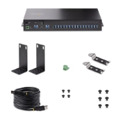 Picture of StarTech.com 16-Port Industrial USB 3.0 Hub 5Gbps, Metal, DIN/Surface/Rack Mountable, ESD Protection, Terminal Block Power, up to 120W Shared USB Charging, Dual-Host Hub/Switch