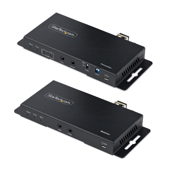Picture of StarTech.com 4K HDMI over Fiber Extender Kit, 4K 60Hz up to 3300ft/1km (Single Mode) or 1000ft/300m (Multimode) LC Fiber Optic, HDR, HDCP, 3.5mm Audio/RS232/IR Extender, Transmitter and Receiver Kit