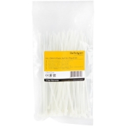 Picture of StarTech.com 6"(15cm) Cable Ties - 1/8"(3mm) wide, 1-3/8"(39mm) Bundle Diameter, 40lb(18kg) Tensile Strength, Nylon Self Locking Zip Ties with Curved Tip - 94V-2/UL Listed, 100 Pack - White