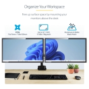 Picture of StarTech.com Desk Mount Dual Monitor Arm - Full Motion Monitor Mount for 2x VESA Displays up to 32" (17lb/8kg) - Vertical Stackable Arms - Height Adjustable/Articulating - Clamp/Grommet