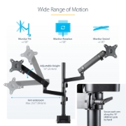 Picture of StarTech.com Desk Mount Dual Monitor Arm - Full Motion Monitor Mount for 2x VESA Displays up to 32" (17lb/8kg) - Vertical Stackable Arms - Height Adjustable/Articulating - Clamp/Grommet