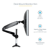 Picture of StarTech.com Desk Mount Monitor Arm for Single VESA Display up to 32" or 49" Ultrawide 8kg/17.6lb - Full Motion Articulating & Height Adjustable - C-Clamp, Grommet - Single Monitor Arm