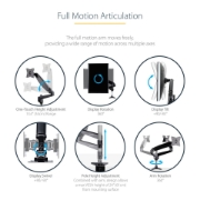 Picture of StarTech.com Desk Mount Monitor Arm for Single VESA Display up to 32" or 49" Ultrawide 8kg/17.6lb - Full Motion Articulating & Height Adjustable - C-Clamp, Grommet - Single Monitor Arm