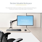 Picture of StarTech.com Desk Mount Monitor Arm for Single VESA Display up to 32" or 49" Ultrawide 8kg/17.6lb - Full Motion Articulating & Height Adjustable - C-Clamp, Grommet - Single Monitor Arm