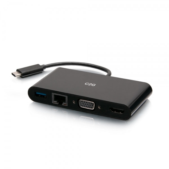 Picture of C2G USB-C® to HDMI®, VGA, USB-A, and RJ45 Multiport Adapter - 4K 30Hz - Black