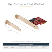 Picture of StarTech.com SATA PCIe Card - 2 Port PCIe SATA Expansion Card - 6Gbps - Full/Low Profile - PCI Express to SATA Adapter/Controller - ASM1062R SATA RAID - PCIe to SATA Converter