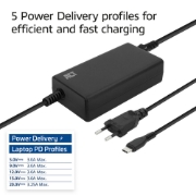 Picture of ACT USB-C laptop charger with Power Delivery profiles 65W