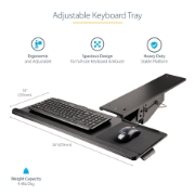 Picture of StarTech.com Under Desk Keyboard Tray - Full Motion & Height Adjustable Keyboard and Mouse Tray, 10"x26" Platform - Ergonomic Desk Mount Computer Keyboard Tray with Mouse Pad & Wrist Rest