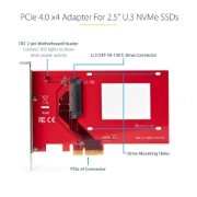 Picture of StarTech.com U.3 to PCIe Adapter Card, PCIe 4.0 x4 Adapter For 2.5" U.3 NVMe SSDs, SFF-TA-1001 PCI Express Add-in Card for Desktops/Servers, TAA Compliant - OS Independent