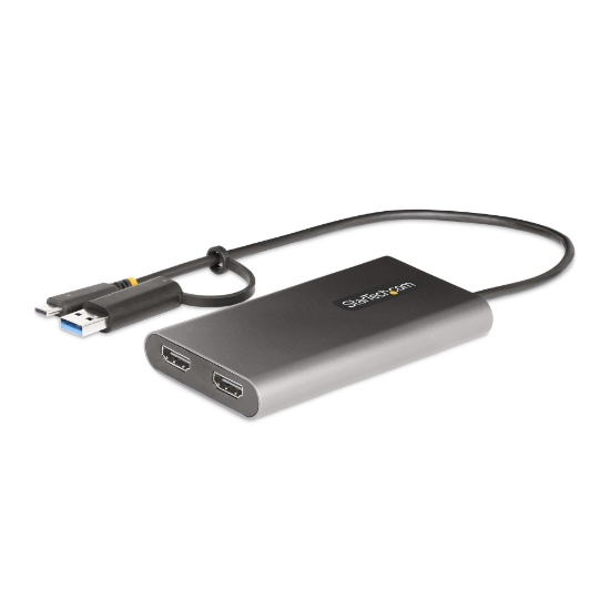Picture of StarTech.com USB-C to Dual-HDMI Adapter - USB-C or A to 2x HDMI - 4K 60Hz - 100W Power Delivery Pass-Through - 1ft (30cm) Built-in Cable - USB to HDMI Multi-Monitor Converter for Laptop - TAA