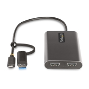 Picture of StarTech.com USB-C to Dual-HDMI Adapter - USB-C or A to 2x HDMI - 4K 60Hz - 100W Power Delivery Pass-Through - 1ft (30cm) Built-in Cable - USB to HDMI Multi-Monitor Converter for Laptop - TAA