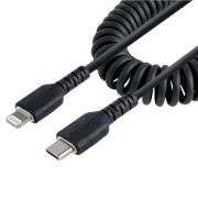 Picture of StarTech.com 1m (3ft) USB C to Lightning Cable, MFi Certified, Coiled iPhone Charger Cable, Black, Durable TPE Jacket Aramid Fiber, Heavy Duty Coil Lightning Cable