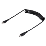 Picture of StarTech.com 1m (3ft) USB C to Lightning Cable, MFi Certified, Coiled iPhone Charger Cable, Black, Durable TPE Jacket Aramid Fiber, Heavy Duty Coil Lightning Cable