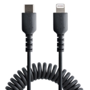 Picture of StarTech.com 1m (3ft) USB C to Lightning Cable, MFi Certified, Coiled iPhone Charger Cable, Black, Durable TPE Jacket Aramid Fiber, Heavy Duty Coil Lightning Cable
